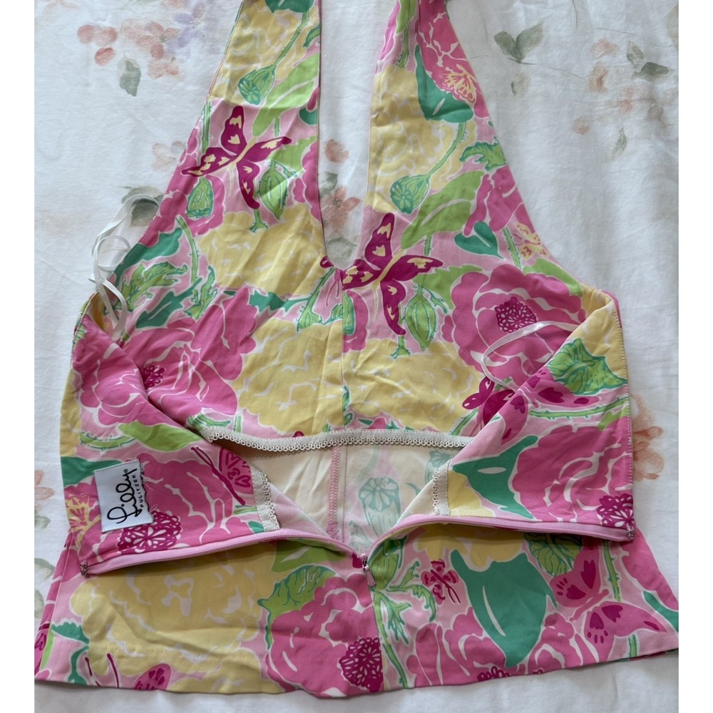 Lilly Pulitzer Halter Top Small Vtg White Label Butterfly Floral Resort Beach - Picture 3 of 8